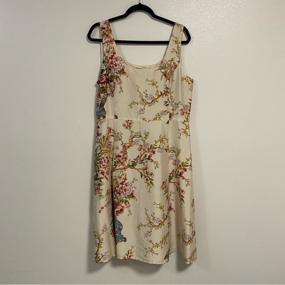 Spenser Jeremy Dress Women’s Size 14 Cream 100% Silk Floral Print Dress - Picture 1 of 10